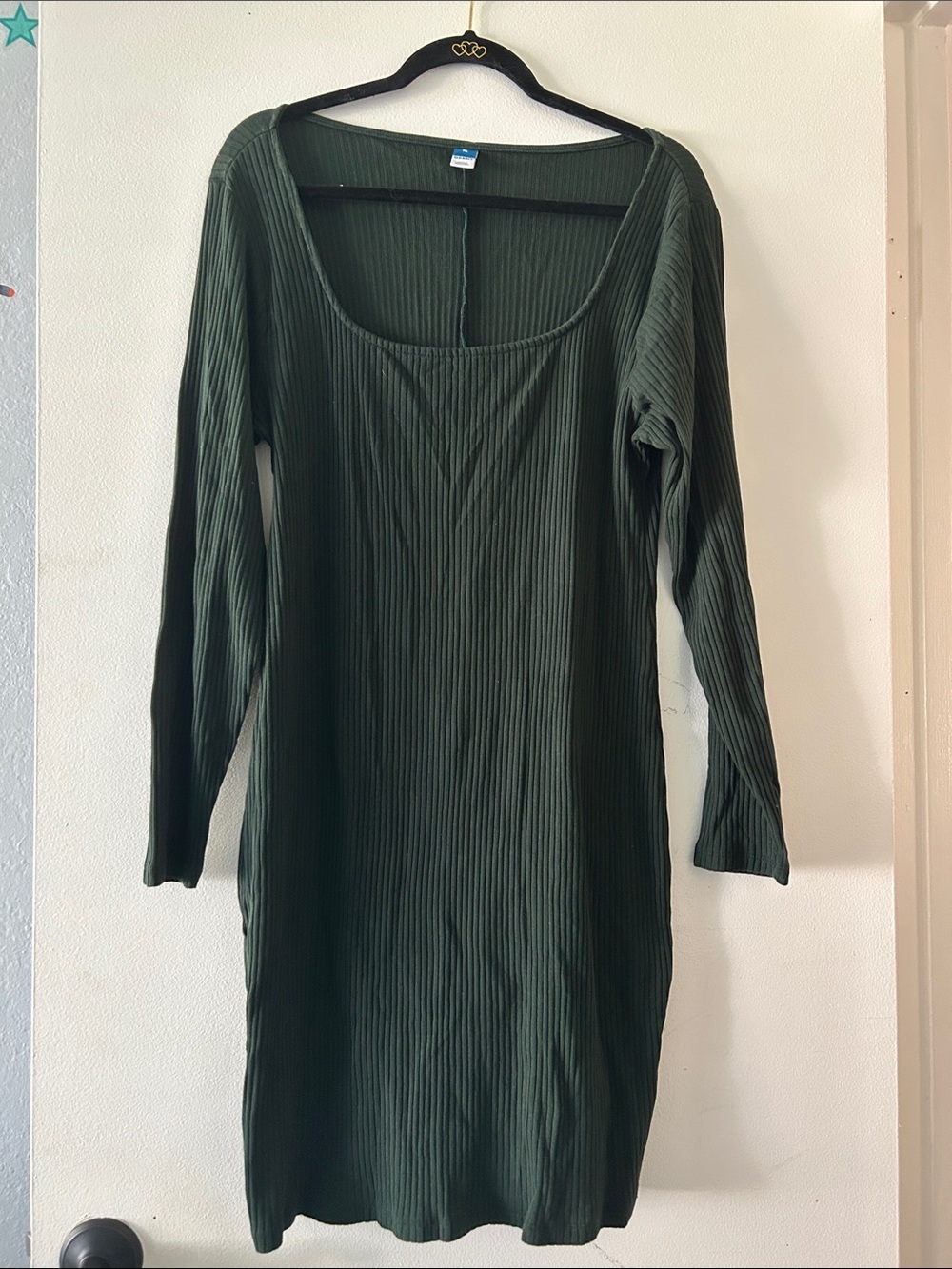 Old Navy Dark Olive Ribbed Long Sleeve Dress